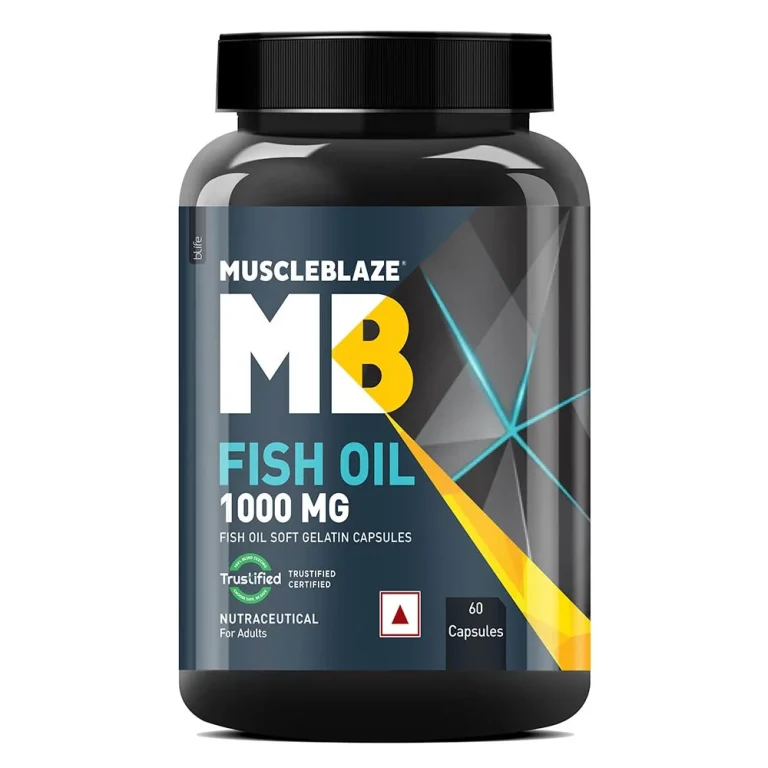 MuscleBlaze Omega 3 Fish Oil (1000 mg) with 180mg EPA and 120mg DHA, 60 capsules ( FREE DELIVERY )