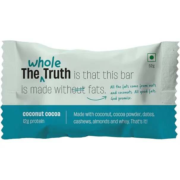 The Whole Truth Coconut Cocoa Protein Bars 12gm protein per bar 90 mrp